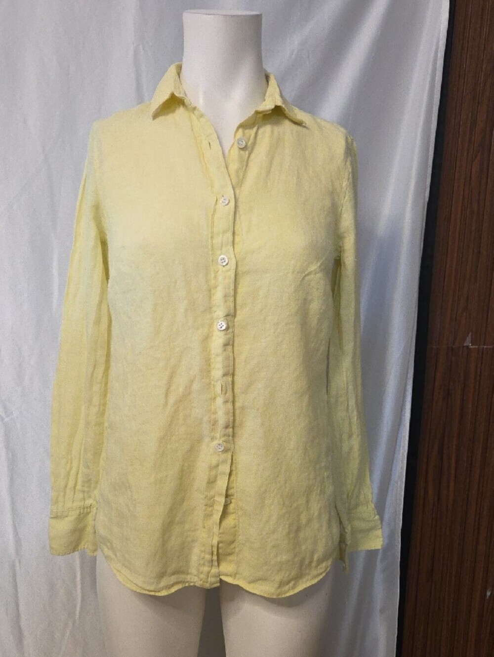 J. Crew Pale Yellow Linen Shirt Long Sleeve Size 00[1679]